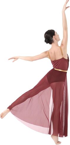 AFAVOM Women's Lyrical Dance Dress Contemporary Dance Costume Sequin Ballet Leotard + Long Sheer Wrap Skirt Lyrical Outfit in Kuwait