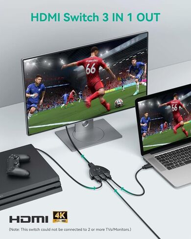 HDMI Switch, HDMI Splitter Switcher 3 in 1 Out, 4K HDMI Switcher with Pigtail HDMI Cable, Support Full HD 4K 1080P 3D Player, HDMI Hub Compatible with Fire Stick, TV,PS4, Game Consoles in Saudi Arabia
