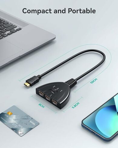 HDMI Switch, HDMI Splitter Switcher 3 in 1 Out, 4K HDMI Switcher with Pigtail HDMI Cable, Support Full HD 4K 1080P 3D Player, HDMI Hub Compatible with Fire Stick, TV,PS4, Game Consoles in Saudi Arabia