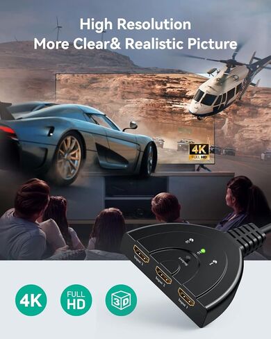 HDMI Switch, HDMI Splitter Switcher 3 in 1 Out, 4K HDMI Switcher with Pigtail HDMI Cable, Support Full HD 4K 1080P 3D Player, HDMI Hub Compatible with Fire Stick, TV,PS4, Game Consoles in Saudi Arabia