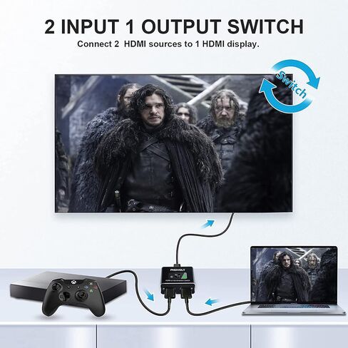 HDMI Switch 4K HDMI Splitter، محول HDMI ثنائي الاتجاه من الألومنيوم PHOVOLT 2 مدخل 1 مخرج، مقسم تبديل HDMI 1 × 2/2 × 1، يدعم 4K 3D HD 1080P لأجهزة Xbox PS4 Roku HDTV in Kuwait