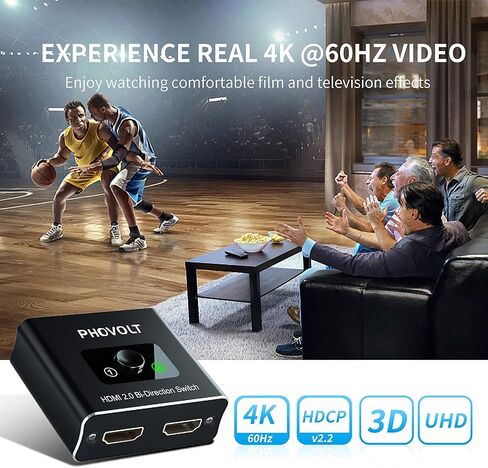 HDMI Switch 4K HDMI Splitter، محول HDMI ثنائي الاتجاه من الألومنيوم PHOVOLT 2 مدخل 1 مخرج، مقسم تبديل HDMI 1 × 2/2 × 1، يدعم 4K 3D HD 1080P لأجهزة Xbox PS4 Roku HDTV in Kuwait