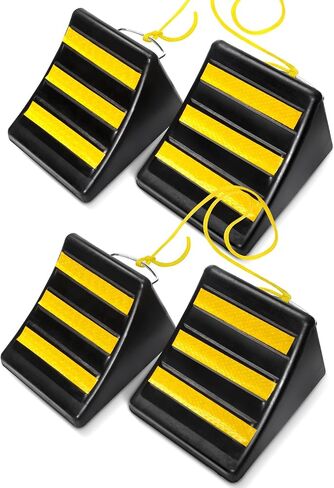 Crosize Solid Rubber Heavy Duty Black Wheel Chocks, 6.7" x 5.7" x 4.3", Black, 2 Pack in Saudi Arabia