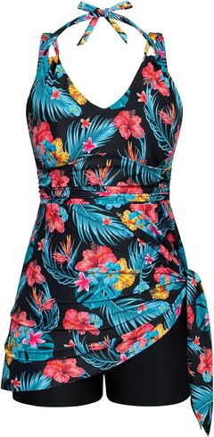 ملابس سباحة هانا نيكول للسيدات مقاس كبير مكونة من قطعتين تانكيني وفتحة رقبة على شكل حرف V وحمالات غير متماثلة مع شورت بويشورت in Kuwait