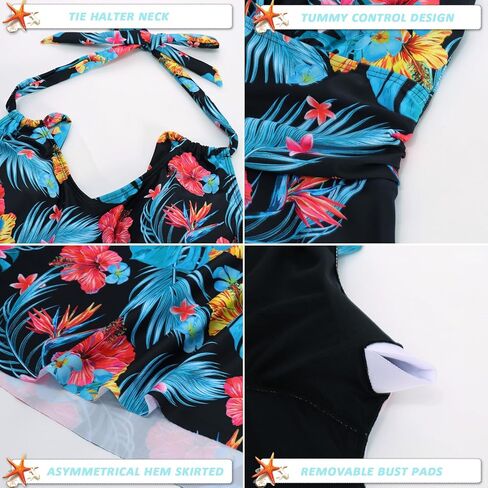 ملابس سباحة هانا نيكول للسيدات مقاس كبير مكونة من قطعتين تانكيني وفتحة رقبة على شكل حرف V وحمالات غير متماثلة مع شورت بويشورت in Kuwait