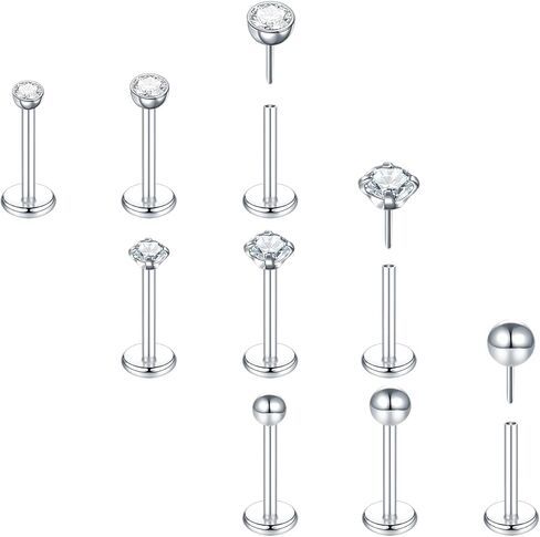 حلقات شفاه Oveta بدون خيوط مختلفة بطول الشريط مجوهرات Labret CZ ترصيع الشفاه Monroe Medusa ثقب المجوهرات، دفع في أقراط الغضروف الغضروف المصنوعة من الفولاذ المقاوم للصدأ للنساء 16G 18G in Kuwait