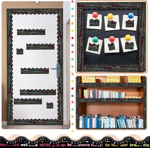 2 Rolls/ 137.8 Ft Scalloped Bulletin Board Border with Inspirational Quotes Growth Mindset Motivational Rustic Farmhouse Home Sweet Rolled Trim for Classroom Boards Wall Decor in Saudi Arabia