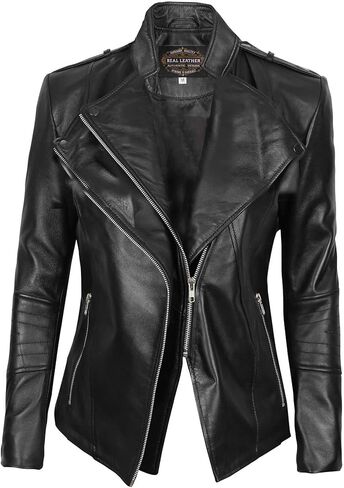 Blingsoul Womens Leather Jacket Motorcycle - Asymmetrical Leather Jackets for Women in Kuwait