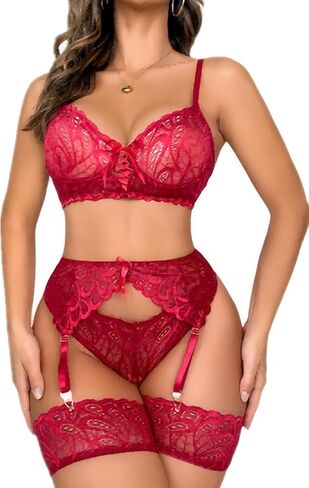 SNATROY Lingerie Sets for Women 4 Piece Garter Lingerie Sexy Bra and Panty Sets Boudoir Strappy Lingerie in Saudi Arabia