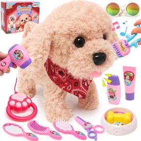 Interactive Walking Plush Toy Dog Realistic Wagging Tail Robot Dog Dress Up Realistic Stuffed Animal Dog Christmas Birthday Gift Toys for Girls and Boys Kids Age 3 4 5 6