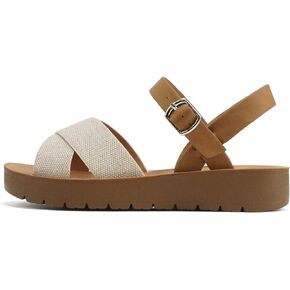 Soda CHESTER ~ Women Flat Sandals Flatform Ankle Buckle Criss Cross Band Straps Sandals Shoes