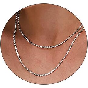 Rotnso Layered Necklace for Women Dainty 14K Gold/Silver Plated Necklaces Trendy Herringbone/Rope Chain Necklace Set Simple Stacked Choker Layering Jewelry Minimalist Gifts for Girls
