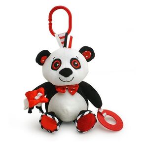 Panda Soft Sensory Toy with Teething Ring for Baby, Attaches to Stroller, 8"