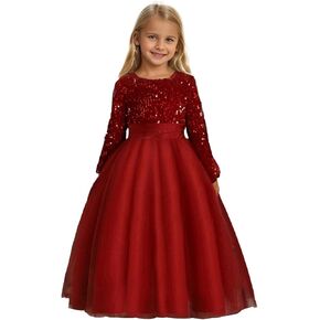 ABAO SISTER Flower Girl Sequin Dress Kids Party Birthday Christmas Dresses Pageant Ball Gown