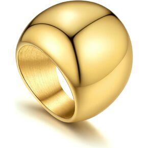 GOLDCHIC JEWELRY Bold Chunky Dome Ring for Women, Stainless Steel Stacking Croissant Statement Ring For Men, Size 7-12, Gold/Silver/Black Color, Gift Box Included