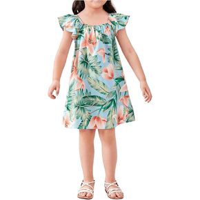 SOLY HUX Toddler Girl's Boho Floral Print Tunic Dress Ruffle Cap Sleeve Square Neck Summer Short Dresses