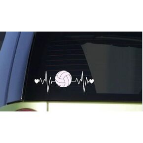 Volleyball Heartbeat Decal Vinyl Sticker|Cars Trucks Vans Walls Laptop| White |7.5 x 2.75 in|CCI628