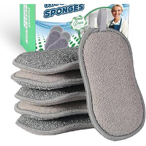 Upgrated Dual-Sided Sponges Kitchen, 6 Pack Microfiber Non Scratch Dish Scrub Sponge, All Purpose Dish Washing Scrubber for Cleaning Dishes, Kitchen, Pots, Pans, Sink & Household