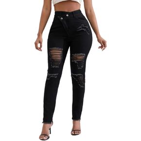 CME SHOWU Women Skinny Ripped Jeans Stretch Distressed Destroyed Denim Pants