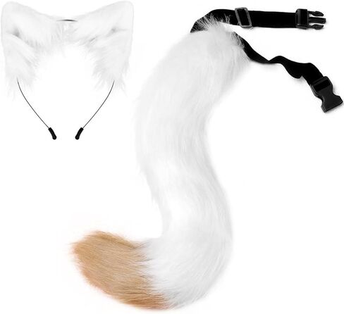 HAOAN Faux Fur Fox Tail and Clip Ears Kit Werewolf Costume Halloween Cosplay in Saudi Arabia