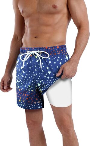 QRANSS Mens Swim Trunks Compression Liner Quick Dry 5.5'' Swimwear Swim Shorts with Boxer Brief Lined in Kuwait