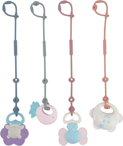Toy Straps for Baby 4pcs, Silicone Pacifier Clips,Toddler Toy Bottle Harness Straps for Strollers, High Chair, Cribs, Bags, BPA Free, Multi Color in Saudi Arabia
