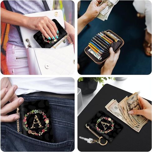 محفظة حامل بطاقات الائتمان RFID للنساء نحيفة، محفظة صغيرة للنساء صغيرة، محافظ بطاقات للنساء نحيفة، محفظة بطاقات رفيعة مع سحاب سلسلة مفاتيح رفيعة، هدايا شخصية للمعلمة والممرضة الأولية (S) in Kuwait