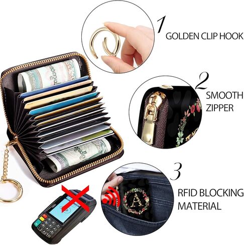 محفظة حامل بطاقات الائتمان RFID للنساء نحيفة، محفظة صغيرة للنساء صغيرة، محافظ بطاقات للنساء نحيفة، محفظة بطاقات رفيعة مع سحاب سلسلة مفاتيح رفيعة، هدايا شخصية للمعلمة والممرضة الأولية (S) in Kuwait