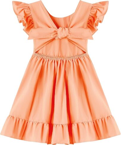 Dutebare Toddler Girls Swing Dress Linen Backless Tie Back Ruffle Hem Kid Casual Beach Dresses in Saudi Arabia