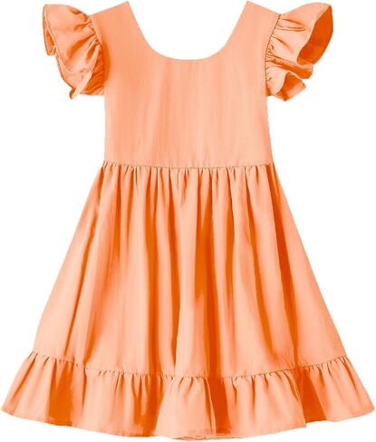 Dutebare Toddler Girls Swing Dress Linen Backless Tie Back Ruffle Hem Kid Casual Beach Dresses in Saudi Arabia