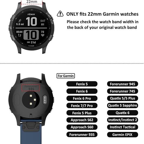 Meliya متوافق مع سوار ساعة Fenix ​​6، حزام بديل رياضي من السيليكون الناعم لساعة Fenix ​​6/Fenix ​​6 Pro/Fenix ​​5/Fenix ​​5 Plus/Forerunner 935/Forerunner 945/Approach S60/Quatix 5 الذكية in Saudi Arabia