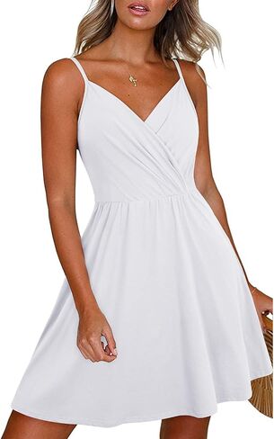 Newshows Women's Summer Dress Floral Spaghetti Strap Sleeveless V-Neck Casual Swing Sundress with Pockets in Saudi Arabia