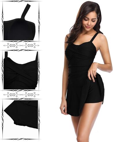 SHEKINI Women's Crossover Ruched Skirt One Piece Swimdress Swimsuit Bathing Suit in Kuwait