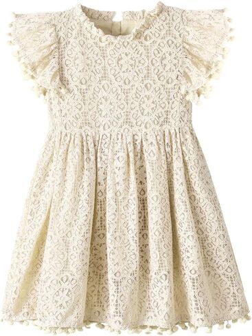 2Bunnies Girl Baby Toddler Vintage Lace Pom Pom Flutter Sleeve Easter Birthday Outfit Dress in Saudi Arabia