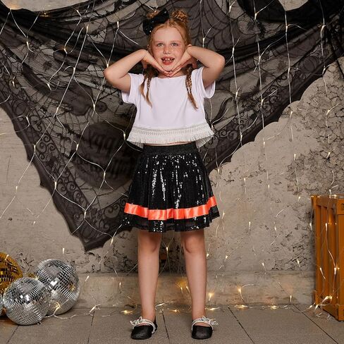 بيرفاشن بنات تنانير ترتر شورت مدمج شورت سباركلي سكورت معدني مع شريط شعر 4-15 سنة in Kuwait