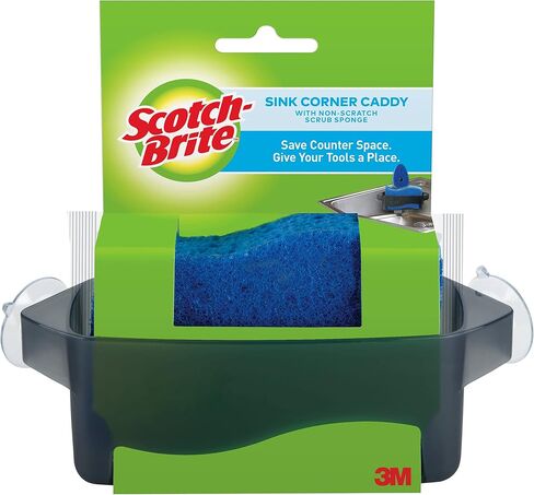 Scotch-Brite Sink Corner Caddy with Non-Scratch Scrub Sponge, Save Counter Space, Sponge Holder in Saudi Arabia