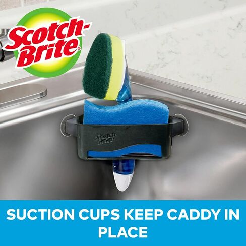 Scotch-Brite Sink Corner Caddy with Non-Scratch Scrub Sponge, Save Counter Space, Sponge Holder in Saudi Arabia