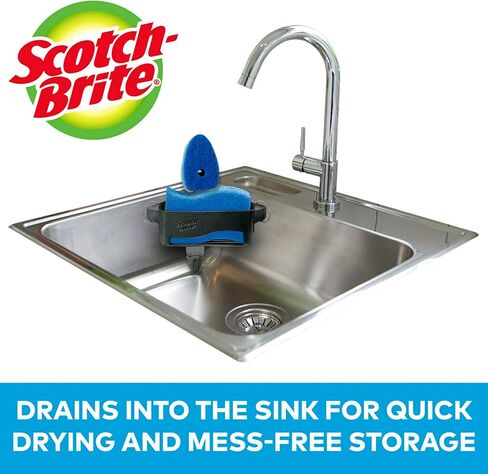 Scotch-Brite Sink Corner Caddy with Non-Scratch Scrub Sponge, Save Counter Space, Sponge Holder in Saudi Arabia