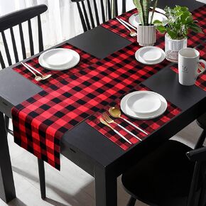 Buffalo Plaid Table Runner 14x72 Inch Black & White Tabletop Collection, Reversible Checkered Table Runner for Wedding, Kitchen Dining, Banquet, Restaurant, Outdoor Use and Party Decoration