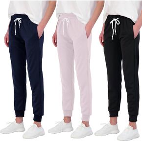 Real Essentials 3 Pack: Women's Cotton French Terry Lounge Joggers - Athletic Sweatpants with Pockets (Available in Plus)