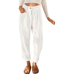 Womens Corduroy Pants Casual High Waisted Straight Leg Vintage Trousers for Women with Pockets