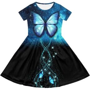 Summer Short Dress for Girls Size 2-14 Years Old Little Girls Swing Twirly A Line Skirt with Pocket