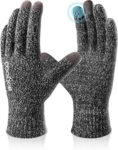 COOLJOB Warm Fleece Knit Winter Gloves for Men Women, Touch Screen Fingers, Non-slip Silicone Grip and Elastic Cuff in Kuwait