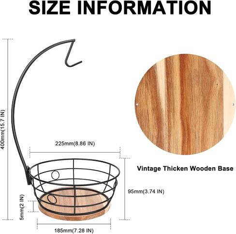 Livabber Countertop Fruit Basket Bowl with Banana Hanger, Modern Standing Fruit Vegetable Bowl Storage, with Banana Tree Holder for Kitchen Dinning Table (Round Marble, Black) in Saudi Arabia