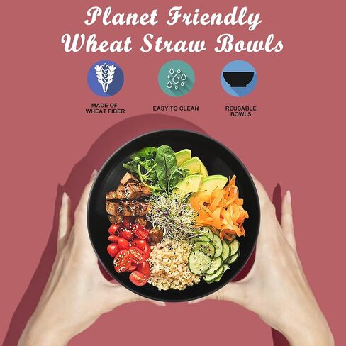 Wheat Straw Bowl Sets,6 PCS Unbreakable Cereal Bowl 36 OZ,Microwave and Dishwasher Safe Bowls,Soup Bowl Sets BPA Free Eco Friendly Bowl for Serving Soup,Oatmeal and Salad （Black Grey） in Saudi Arabia