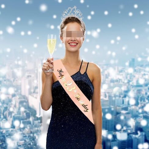 طقم تزيين عيد الميلاد 23 قطعة من الساتان ووشاح عيد الميلاد باللون الذهبي الوردي ومجموعة تاج من حجر الراين ومجموعة هدايا عيد الميلاد لوشاح عيد الميلاد الثالث والعشرين السعيد ومستلزمات حفلات التاج للنساء والفتيات in Kuwait