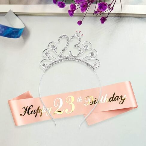 طقم تزيين عيد الميلاد 23 قطعة من الساتان ووشاح عيد الميلاد باللون الذهبي الوردي ومجموعة تاج من حجر الراين ومجموعة هدايا عيد الميلاد لوشاح عيد الميلاد الثالث والعشرين السعيد ومستلزمات حفلات التاج للنساء والفتيات in Kuwait