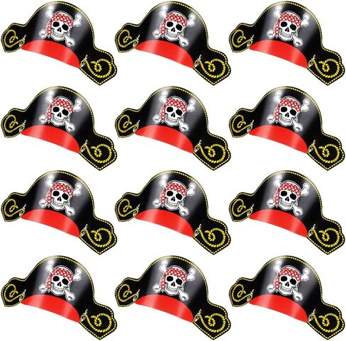 ArtCreativity Paper Pirate Party Hats for Kids, Set of 12, Pirate Party Supplies, Hats with Skull Wearing Red Bandana, Cool Pirate Birthday Party Favors, Goodie Bag Fillers for Kids and Adults in Saudi Arabia