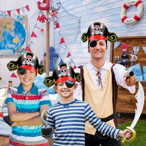 ArtCreativity Paper Pirate Party Hats for Kids, Set of 12, Pirate Party Supplies, Hats with Skull Wearing Red Bandana, Cool Pirate Birthday Party Favors, Goodie Bag Fillers for Kids and Adults in Saudi Arabia