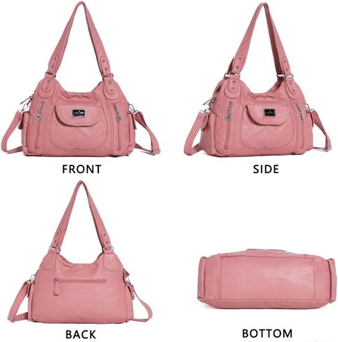 Angel Kiss Women Handbags Shoulder Bags Washed Leather Satchel Tote Bag Mutipocket Hobo Purse in Kuwait